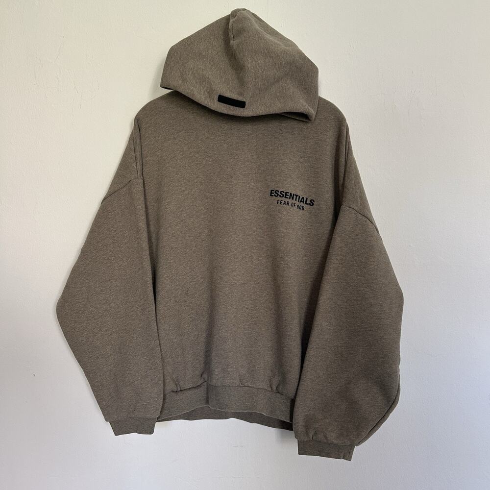Fear Of God Essentials Taupe Pullover Hoodie Oversized Logo Sweatshirt Medium